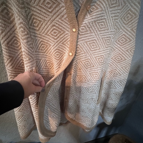 Vintage Geometric Cape Cream Tan Boho Cottagecore Retro Lagenlook - Picture 5 of 9